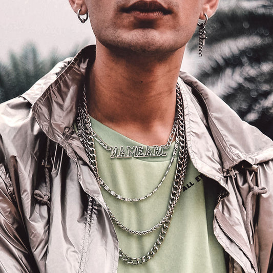 Personalised Nameplate Figaro Chain Necklace for Men Women