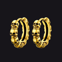 Brincos de argola Huggie com caveira gótica para homens e mulheres