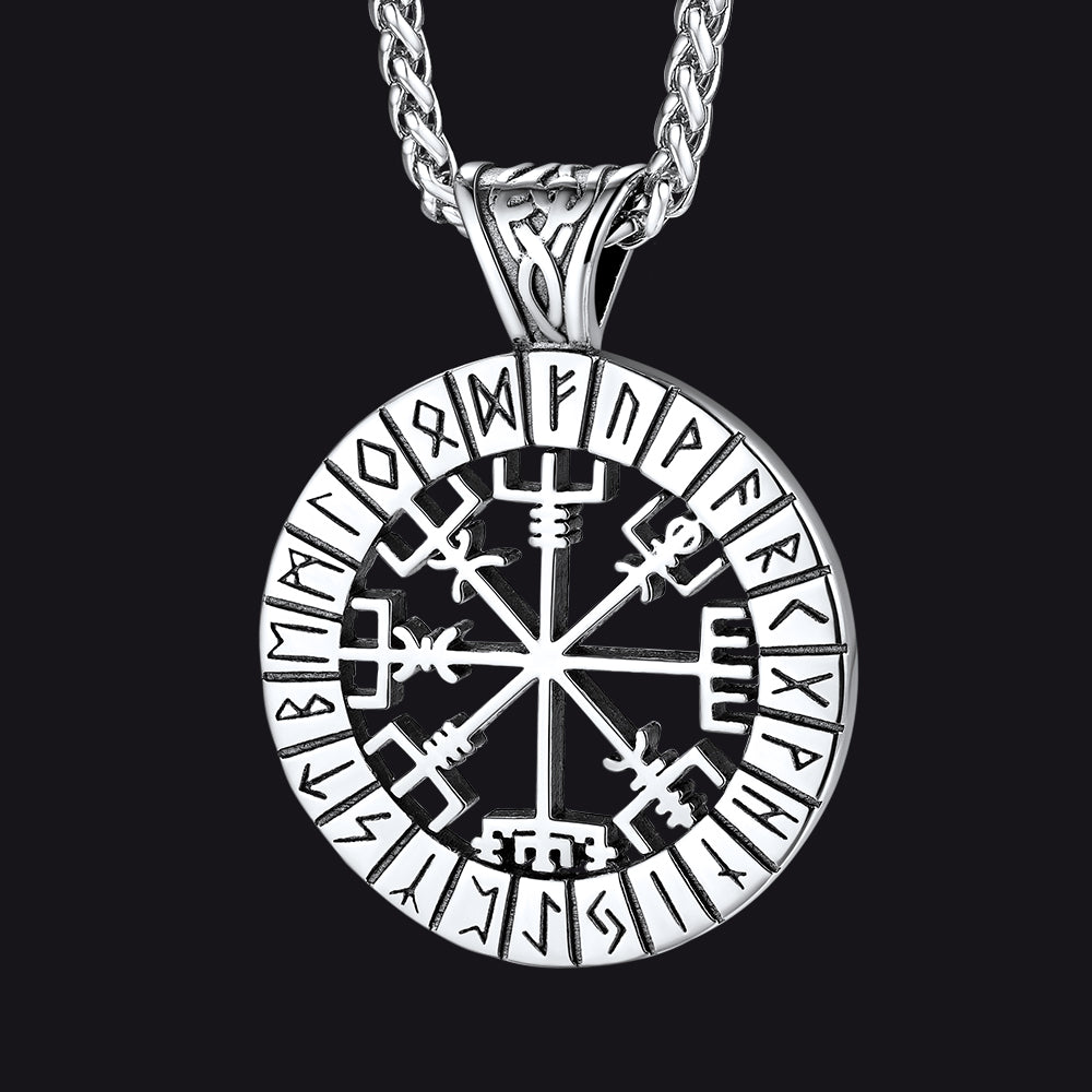 Wikinger-Runen Vegvisir Kompass Halskette Anhänger Herren