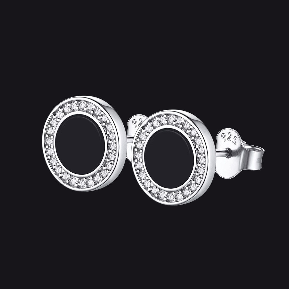 Brincos de diamante de ônix preto em prata esterlina para homens