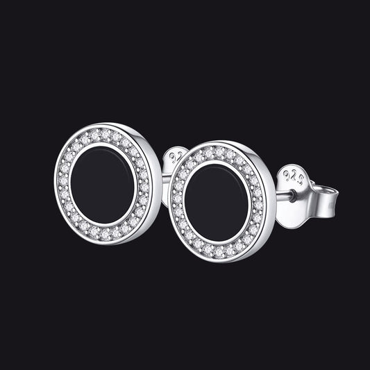 Schwarze Onyx-Diamant-Ohrstecker für Herren, Sterlingsilber