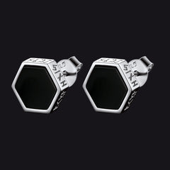 Brincos de pino Viking Rune Hexagon Black Onyx para homens