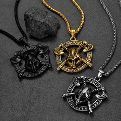 Viking Axe Helmet Pendant Necklace Men Runes