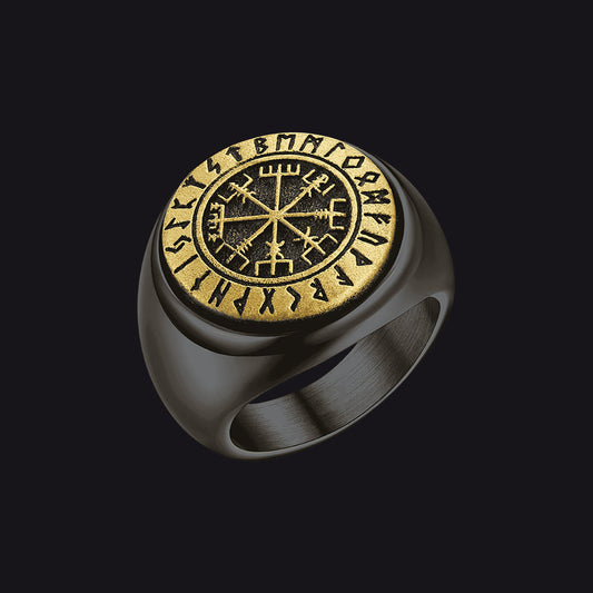 Anel Viking Bússola Vegvisir Runas Masculino