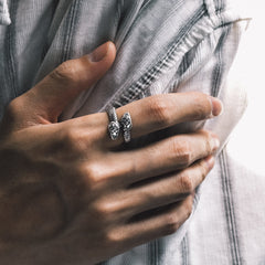 Biker Doppelkopf Schlange Edelstahl Ring Herren