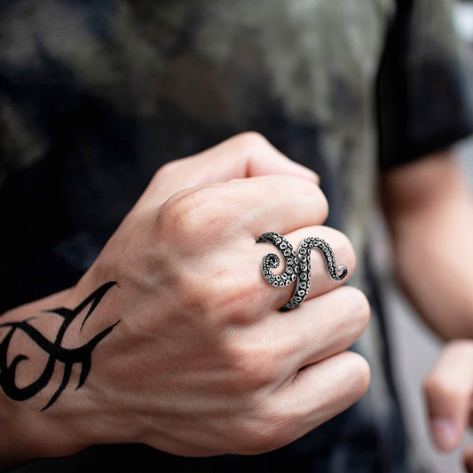 Anel Punk Tentáculo de Polvo Masculino em Aço Inoxidável