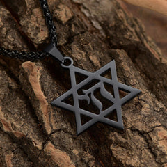 Colar Masculino com Letra Hebraica Estrela de David