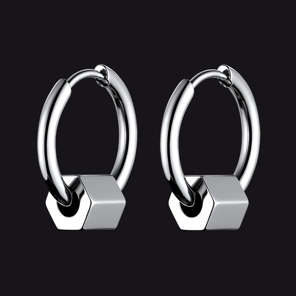 Punk Hexagon Piercing Hoop Earrings For Men