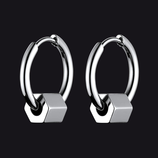 Punk Hexagon Piercing Hoop Earrings For Men