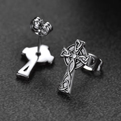 Irish Celtic Knot Cross Stud Earrings For Men