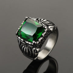 Vintage Crystal Crown Green Emerald Ring Men