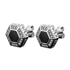 Brincos de pino Viking Rune Hexagon Black Onyx para homens