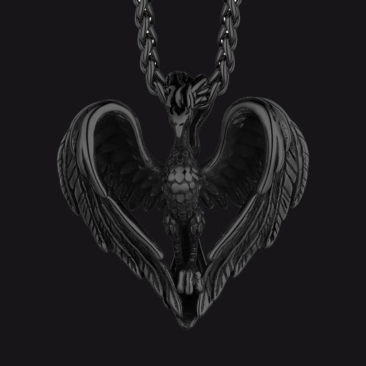 Vintage Phoenix Heart Pendant Necklace Men