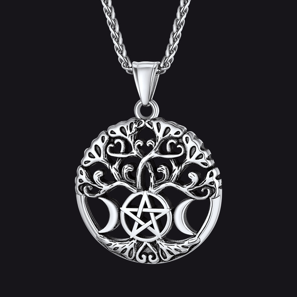 Colar Pentáculo Vintage Lua Árvore Vida Masculino