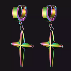 Star Cross Dangle Hoop Earrings For Men