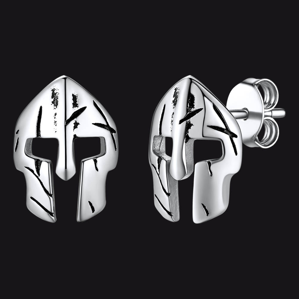 Spartan Helmet Mask Stud Earrings for Men