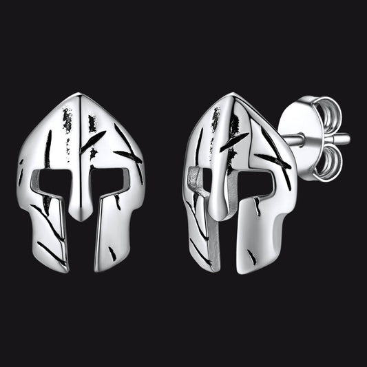 Spartan Helmet Mask Stud Earrings for Men