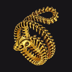 Anel de osso de caveira de cobra gótica para homens e mulheres