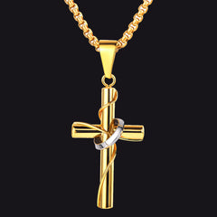 Colar com pingente de cruz e anel de halo cristão masculino