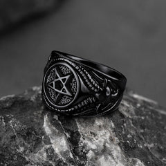 Satanic Goat Pentagram Ring Baphomet Ring Men