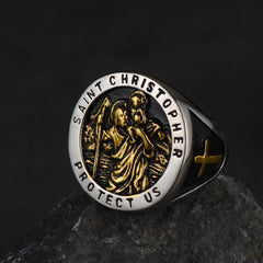 St Christopher Stainless Steel Ring Men