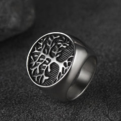 Vintage Tree Life Signet Ring Men
