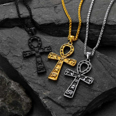 Ägyptisches Ankh-Kreuz Halskette Anhänger Hieroglyphen Männer