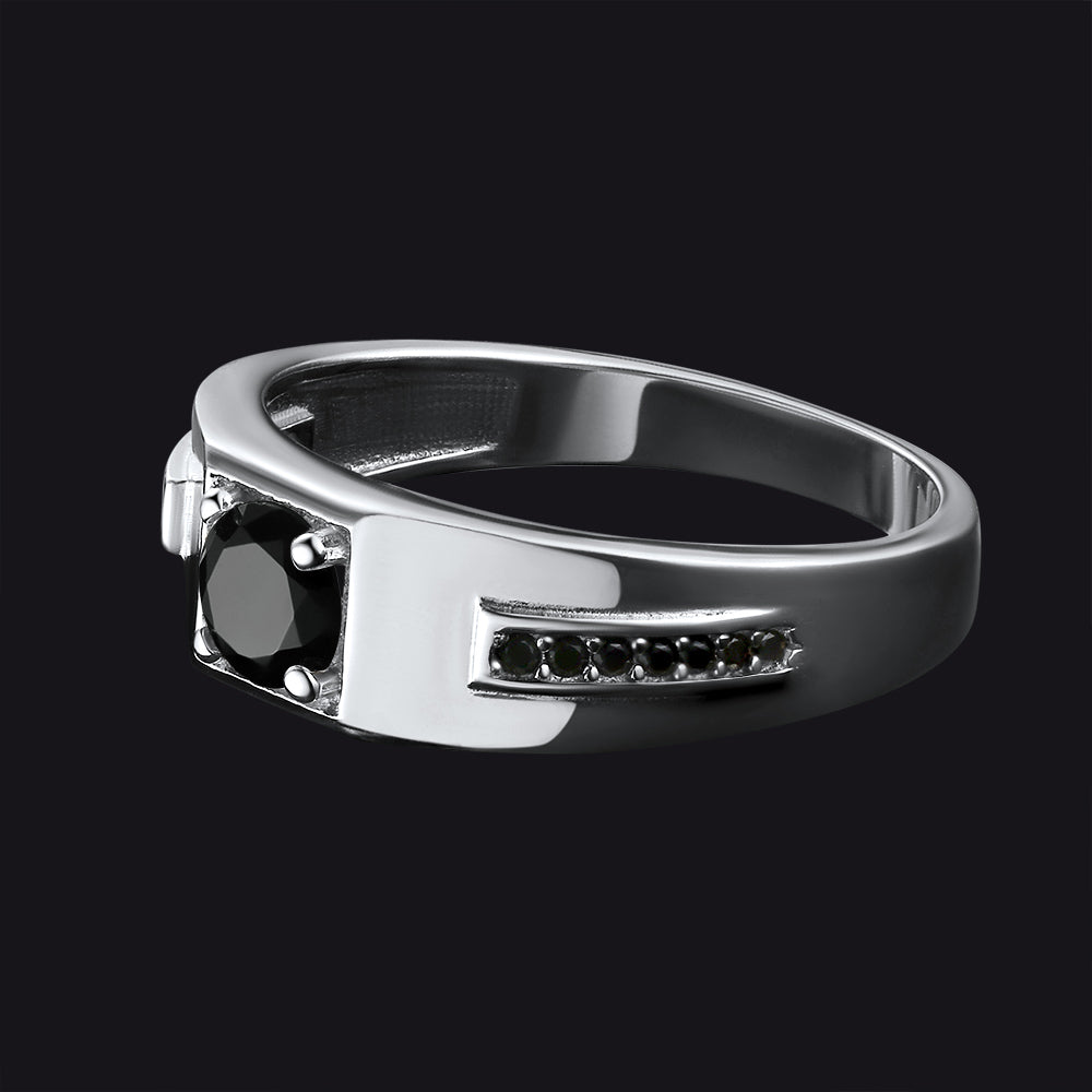 Anel de ônix preto masculino com diamante em prata esterlina