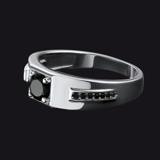 Anel de ônix preto masculino com diamante em prata esterlina