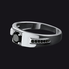 Anel de ônix preto masculino com diamante em prata esterlina