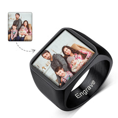 Anel de sinete com imagem quadrada personalizada para homens e mulheres