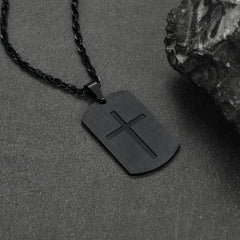 Colar masculino Christian Joshua com 19 pingentes de cruz e placa de identificação