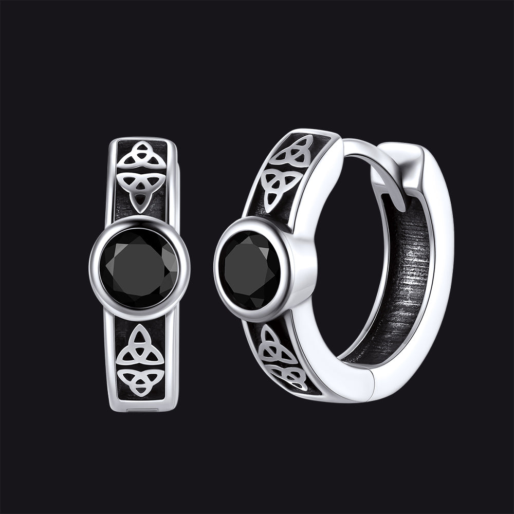 Brincos de argola Huggie com nó celta de ônix preto para homens