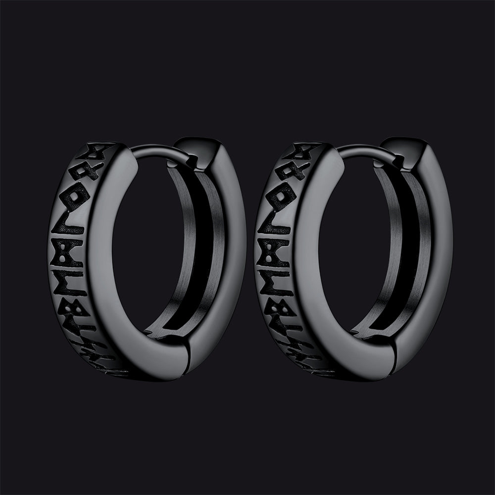 Brincos de argola Huggie com runas nórdicas Viking Runas nórdicas para homens e mulheres