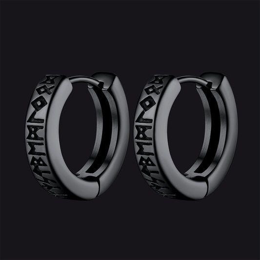 Brincos de argola Huggie com runas nórdicas Viking Runas nórdicas para homens e mulheres