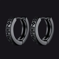 Norse Viking Runes Dangle Hoop Earrings For Men