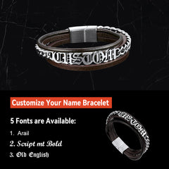 Pulseira de couro trançado com nomes personalizados e pai