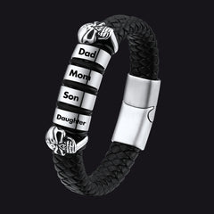 Pulseira de couro com caveira e contas de nome personalizadas