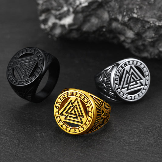 Viking Rune Valknut Signet Ring Celtic Knot