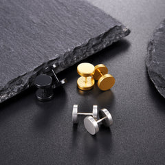 Punk Round Fake Plug Stud Earrings Set For Men 3 Pairs