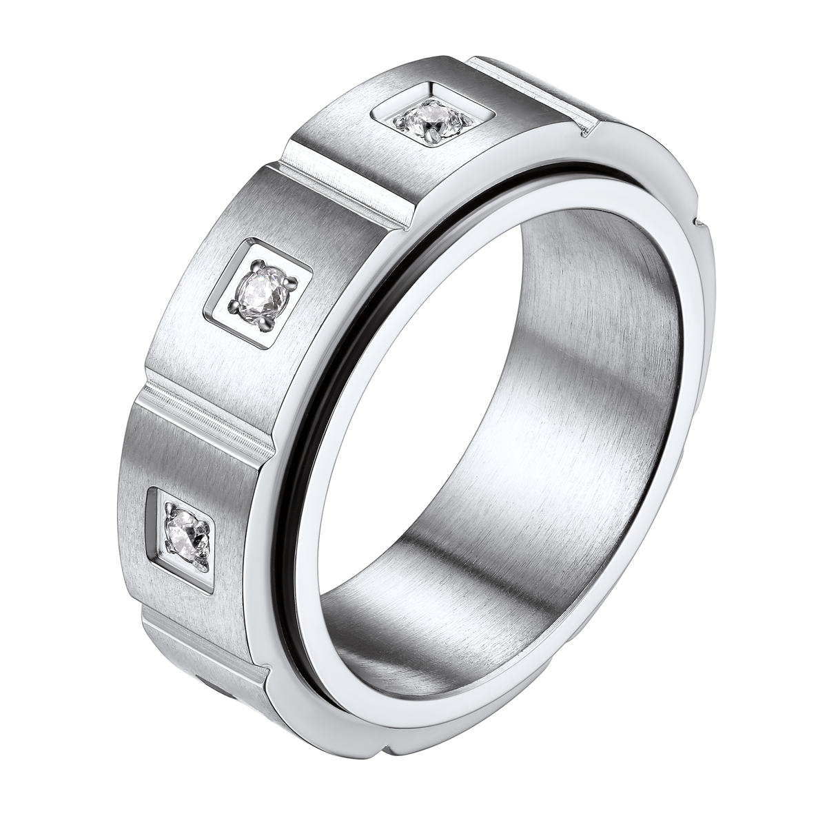 Mens Zircon Rotatable Ring Stainless Steel