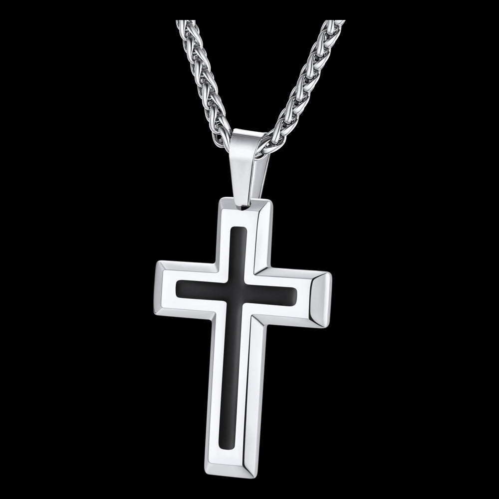 Christliche Halskette mit schwarzem Emaille-Kreuz-Anhänger für Herren und Damen