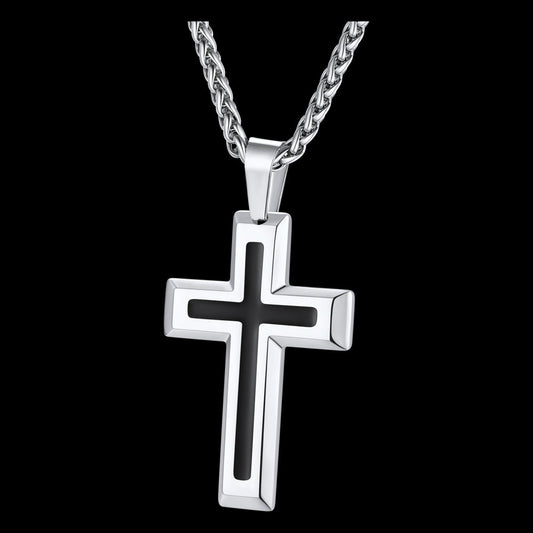 Christliche Halskette mit schwarzem Emaille-Kreuz-Anhänger für Herren und Damen