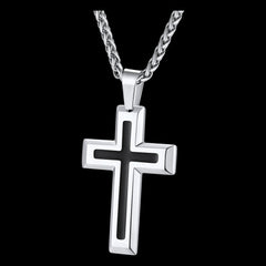 Christliche Halskette mit schwarzem Emaille-Kreuz-Anhänger für Herren und Damen