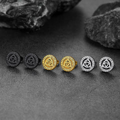 Viking Celtic Knot With Rune Stud Earrings for Men
