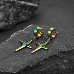 Star Cross Dangle Hoop Earrings For Men