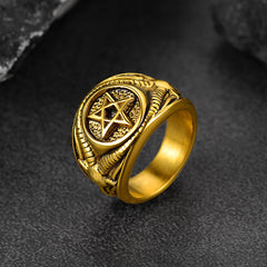 Satanic Goat Pentagram Ring Baphomet Ring Men