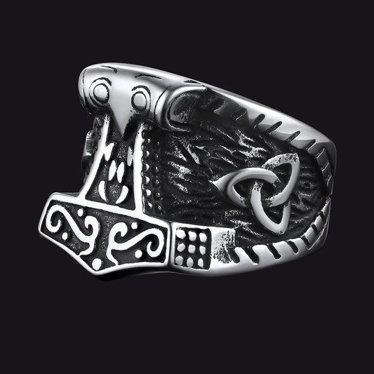 Anel de sinete Viking Mjolnir Thors Anel de martelo masculino