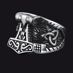 Anel de sinete Viking Mjolnir Thors Anel de martelo masculino
