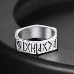 Anel Masculino com Runas Hexagonais e Viking Nórdico